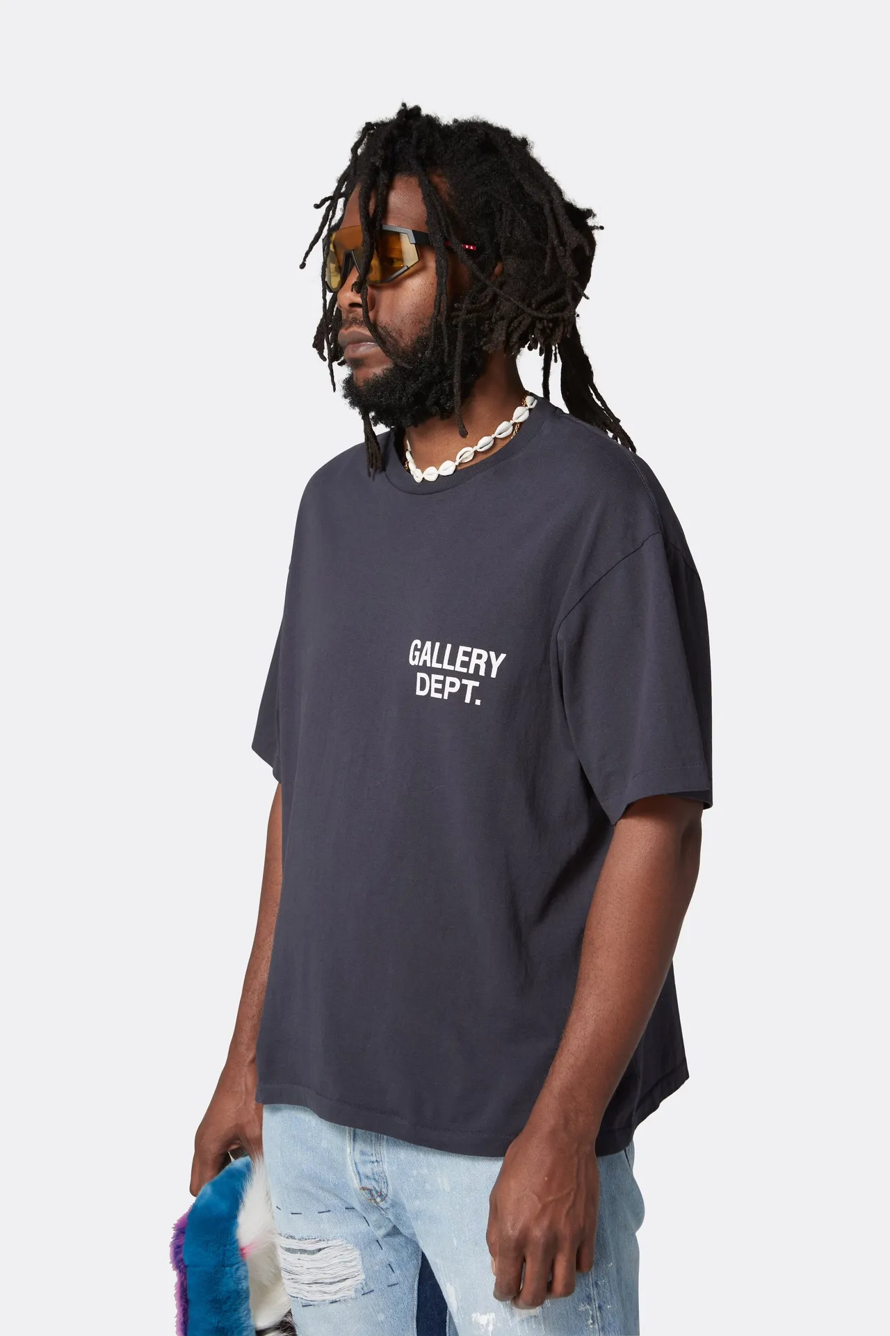GALLERY DEPT. SOUVENIR TEE Black English LOGO short sleeves, washed black S-XL, classic basic style, washed and distressed, cylindrical seamless linen and cotton fabric, loose fit